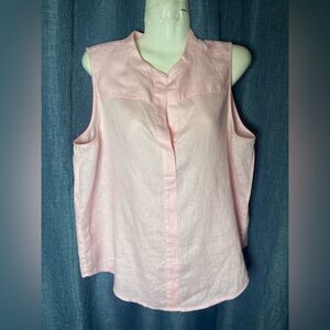 2/$30  Ann Taylor Women’s Pink Linen Sleeveless Camp Shirt Medium Tank Top
